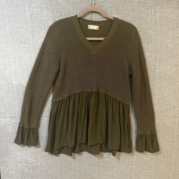 Altar'd State Olive Green Knit Peplum Sweater with Ruffle Details Medium - Picture 10 of 10